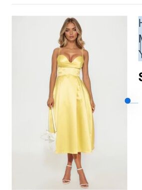 Fashion Nova Yellow Satin Sweetheart Midi Dress